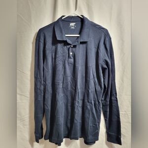 Lands' End Navy Long Sleeve Polo, Size Medium Tall